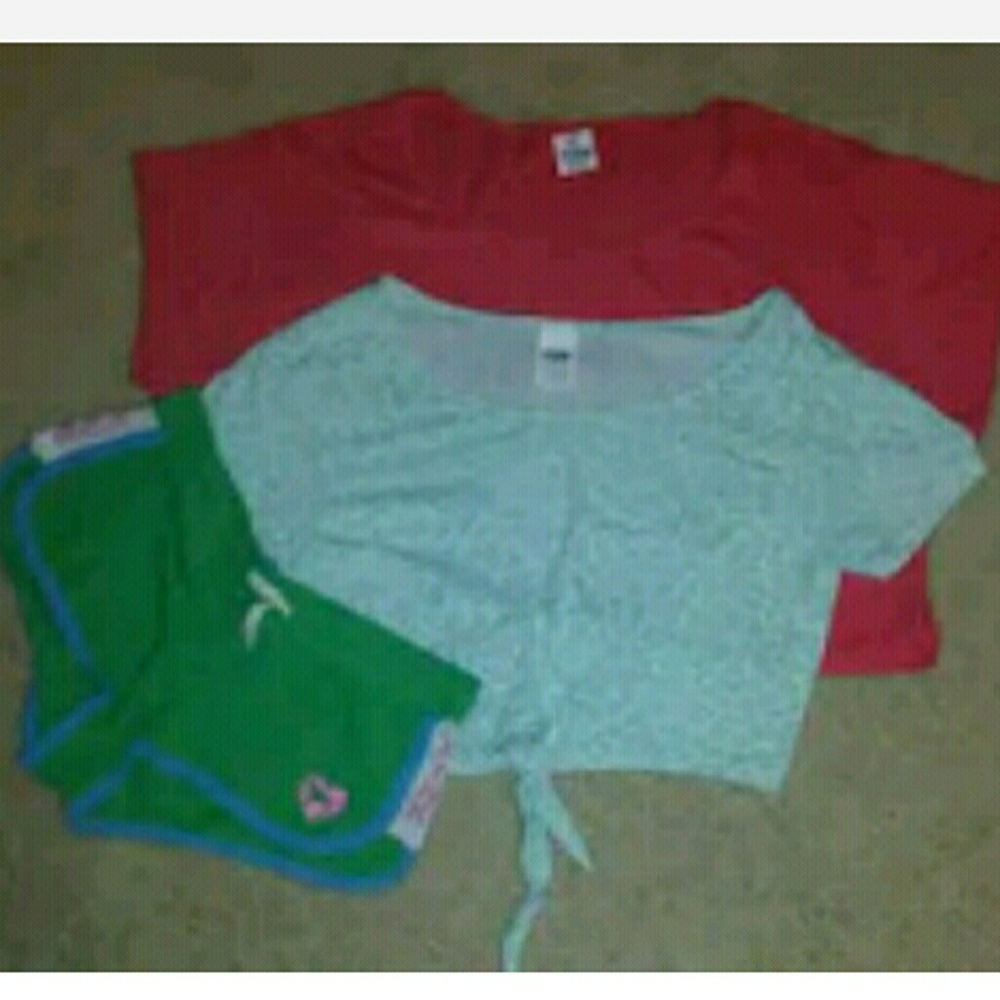Victoria's Secret Pink 2 crop tops & 1shorts lot